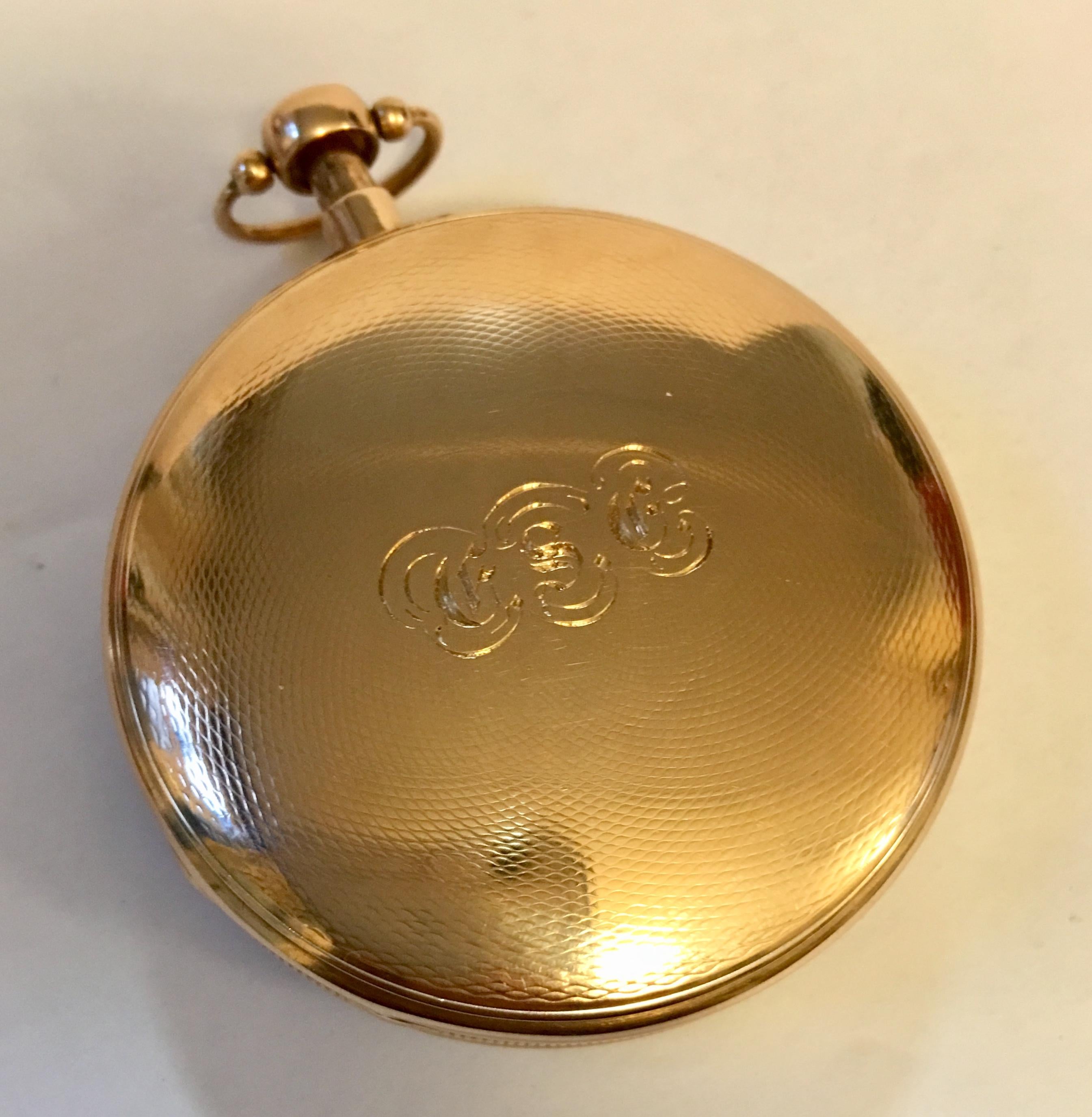 Women's or Men's 18 Karat Gold Swiss Verge Quarter Repeater Pocket Watch For Sale