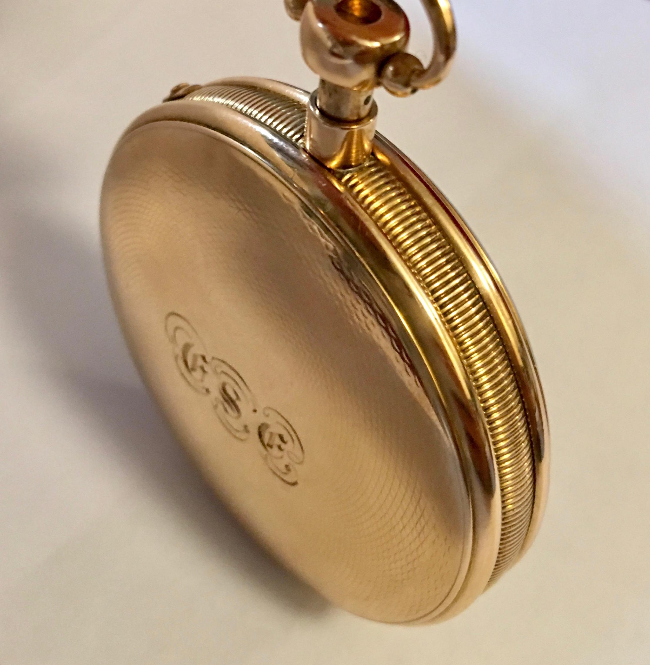 18 Karat Gold Swiss Verge Quarter Repeater Pocket Watch For Sale 1