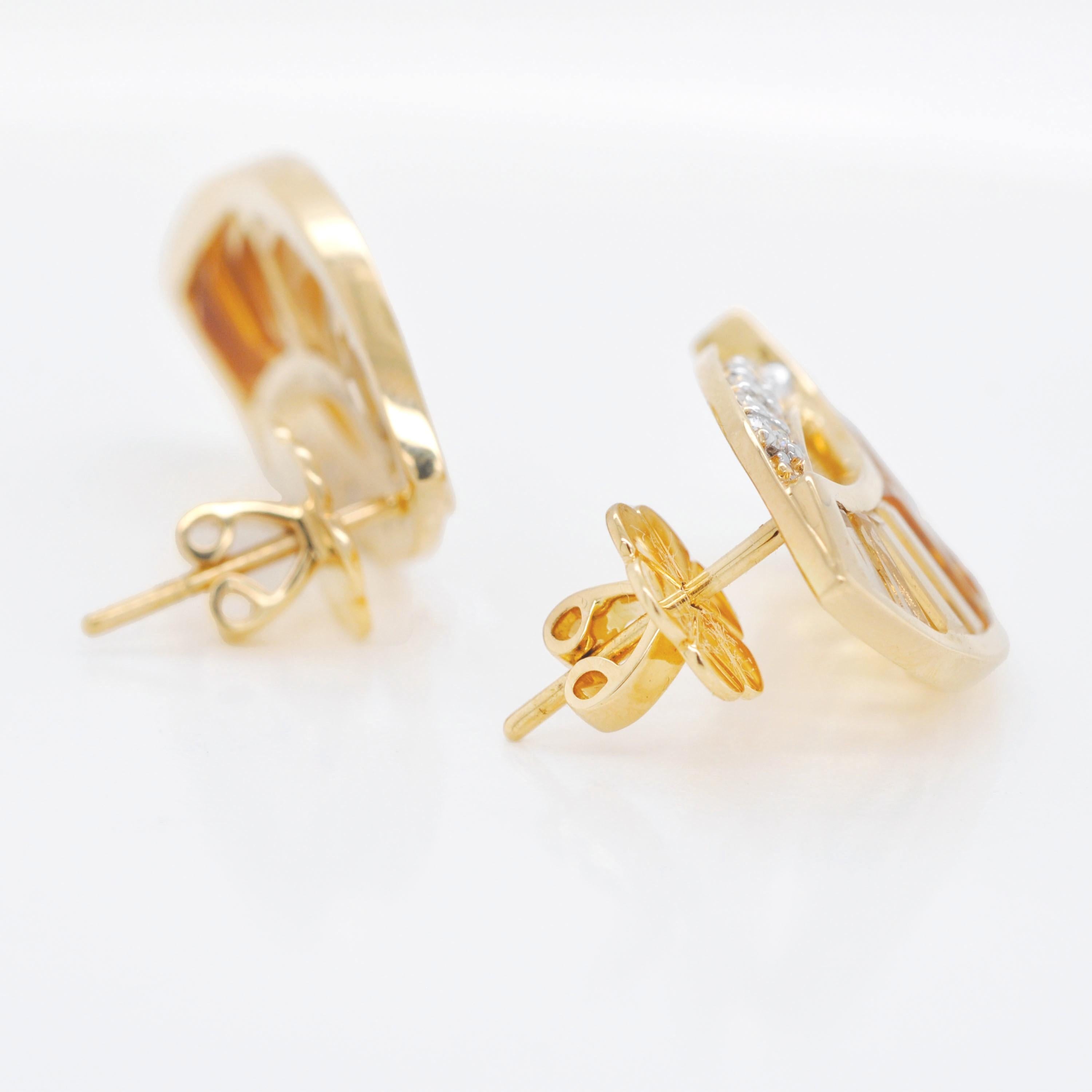 18 Karat Gold Taper Baguette Channel Set Citrine Diamond Contemporary Ear Studs For Sale 1