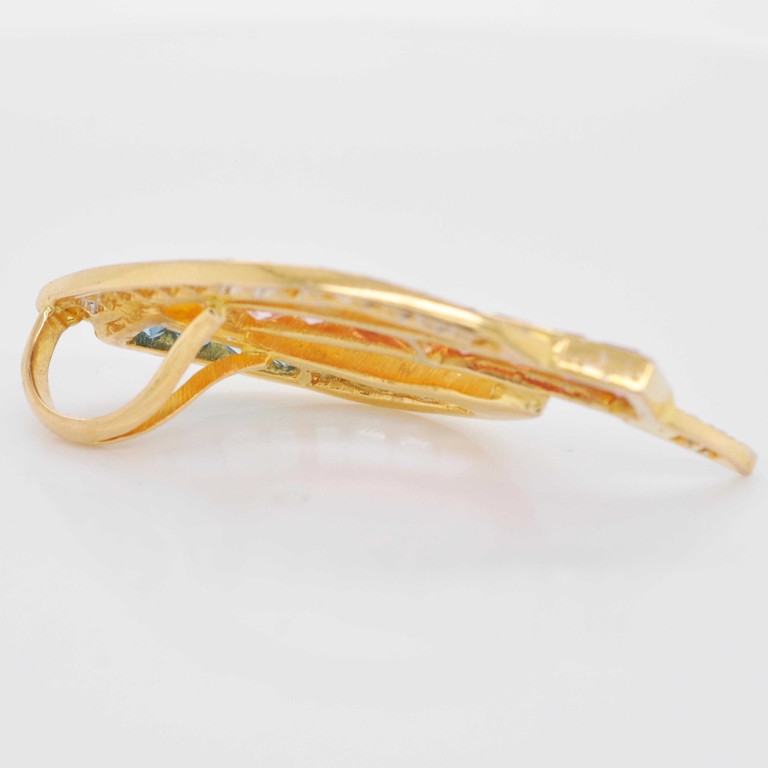18 Karat Gold spitz zulaufende Baguette Rosa Turmalin Aquamarin Diamant Anhänger Halskette im Angebot 3