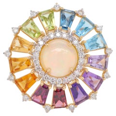 Anillo Deco de Ópalo Etíope con Diamante Arcoiris Baguette en Oro de 18 Quilates