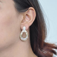 14 Karat Gold White Topaz Taper Baguette Diamond Dangle Teardrop Earrings