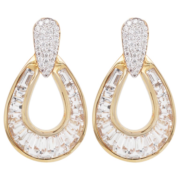 Baguette & Pave Trimmed Teardrop Dangling Earrings main image 0