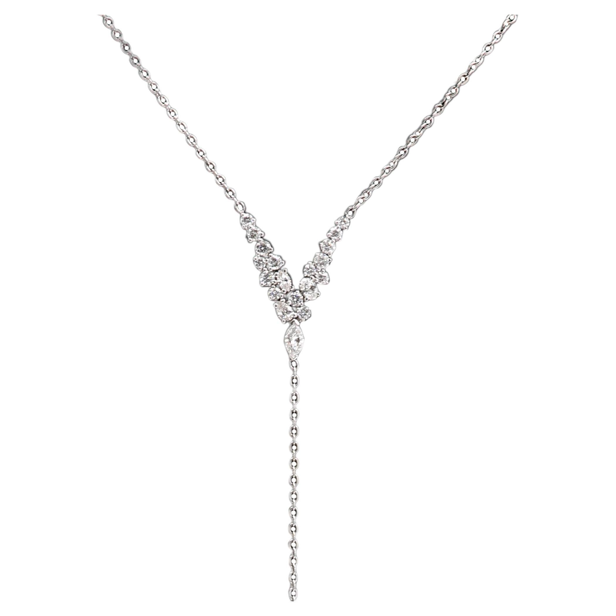 18 Karat Gold Tassel Necklace Long Dangle Lariat Necklace with Diamonds  For Sale