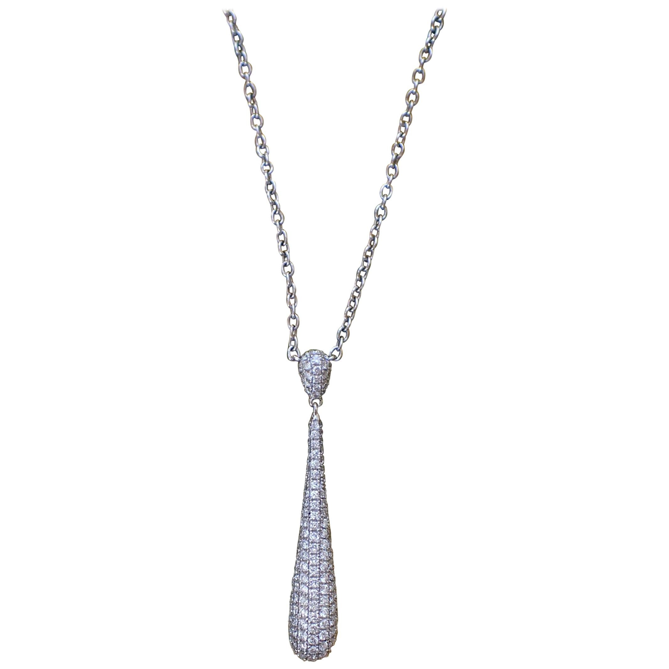 18 Karat Gold Tear-Drop and Pear Shape Droplet Pendant with 0.92 Carat Diamond For Sale