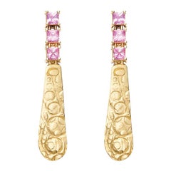 18 Karat Gold Textured Drops with 2 Carat Pink Sapphires