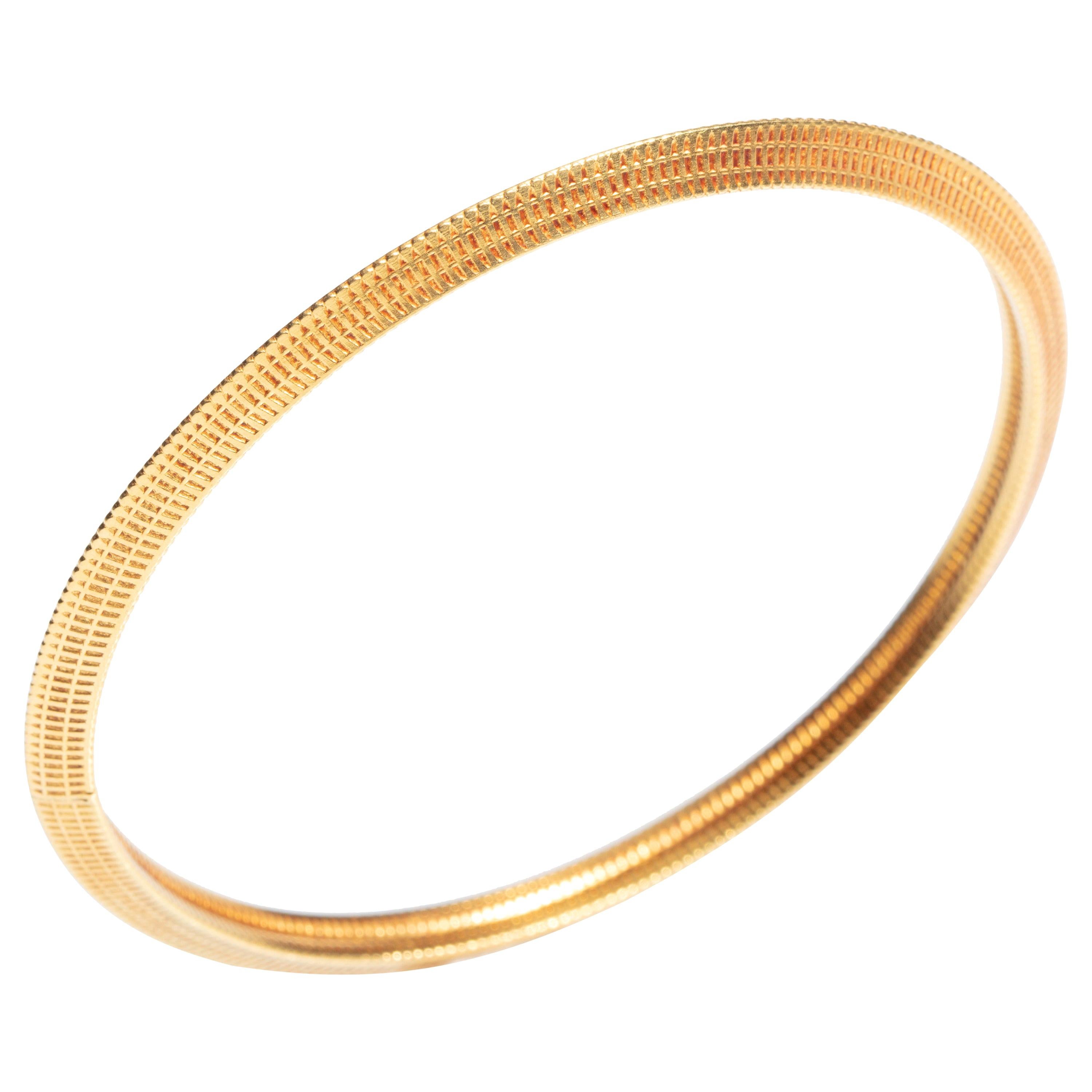 18 Karat Gold Textured Bangle Bracelet