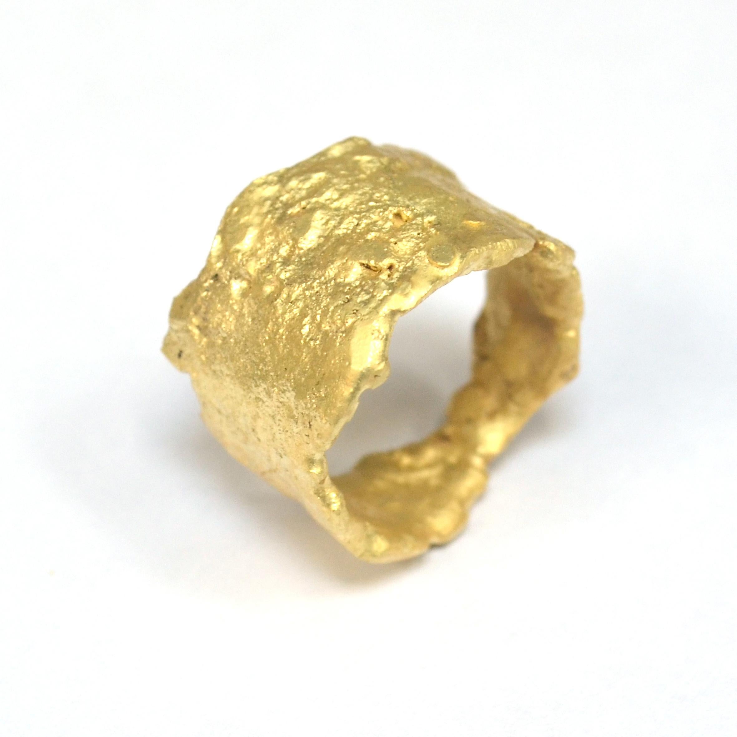 Women's or Men's 18 Karat Gold Textured Wide Ring Handmade by Disa Allsopp For Sale