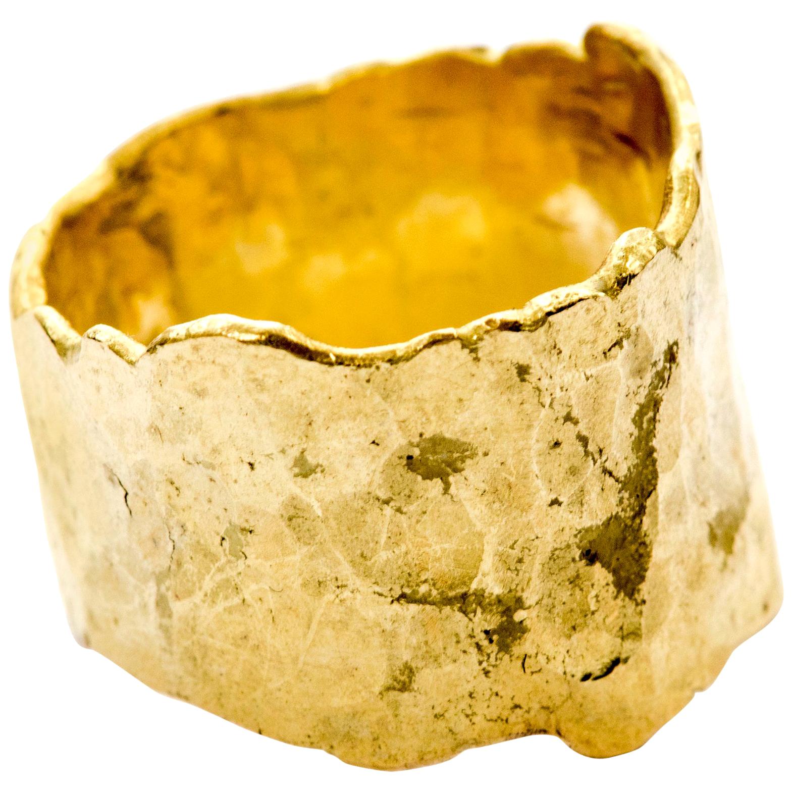 18 Karat Gold Textured Wide Ring Handmade by Disa Allsopp For Sale