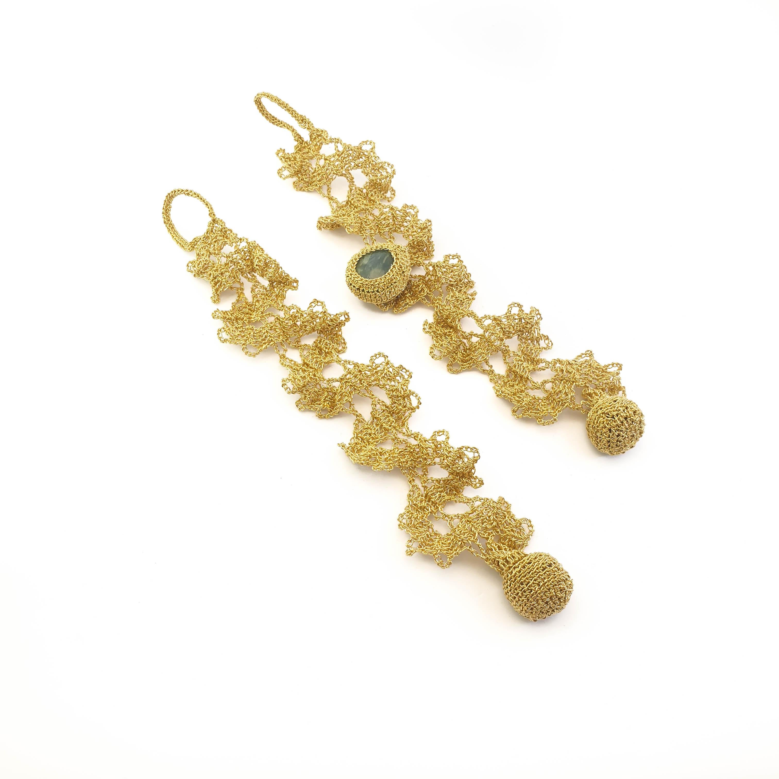 Pear Cut 18 Karat Gold Thread Aquamarine Crochet Unique One of a Kind Delicate Bracelets For Sale