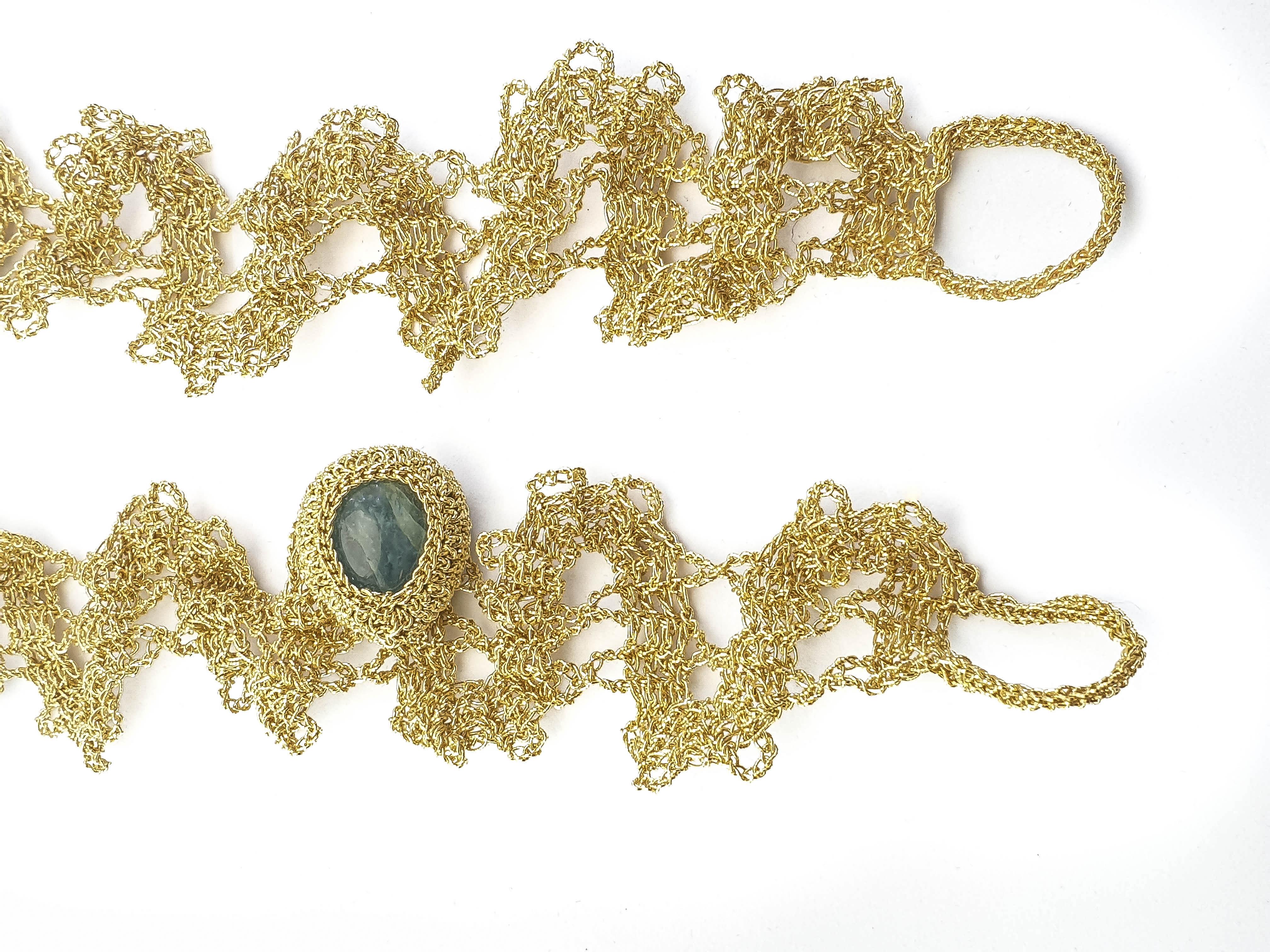 Pear Cut 18 Karat Gold Thread Aquamarine Crochet Unique One of a Kind Delicate Bracelets For Sale