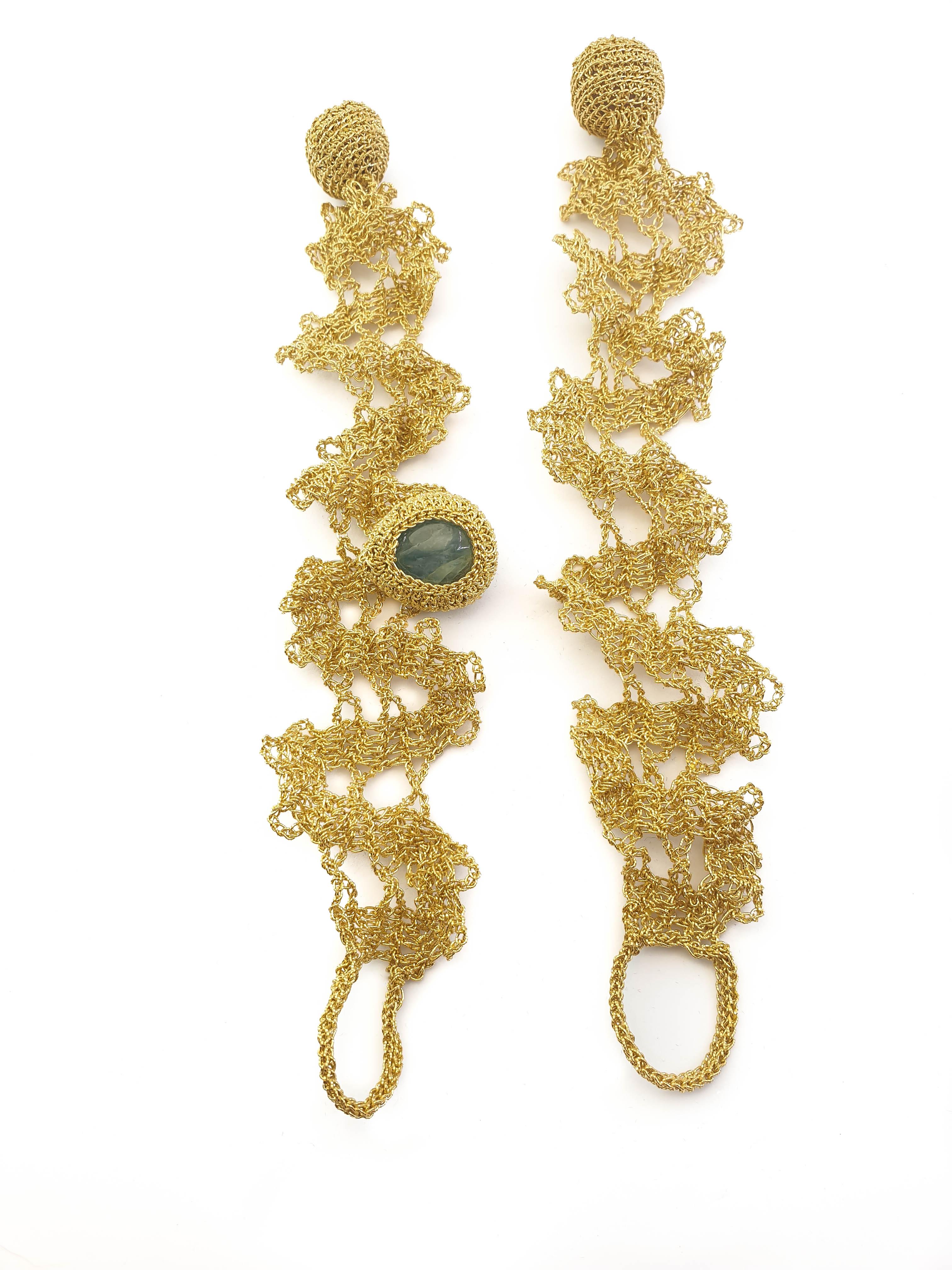 18 Karat Gold Thread Aquamarine Crochet Unique One of a Kind Delicate Bracelets In New Condition For Sale In  Kfar Saba, IL