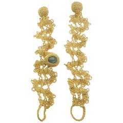 18 Karat Gold Thread Aquamarine Crochet Unique One of a Kind Delicate Bracelets