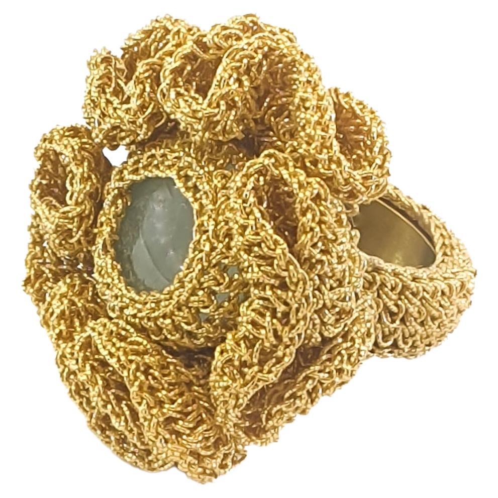 For Sale:  18 Karat Gold Thread Crochet Aquamarine Cocktail Ring