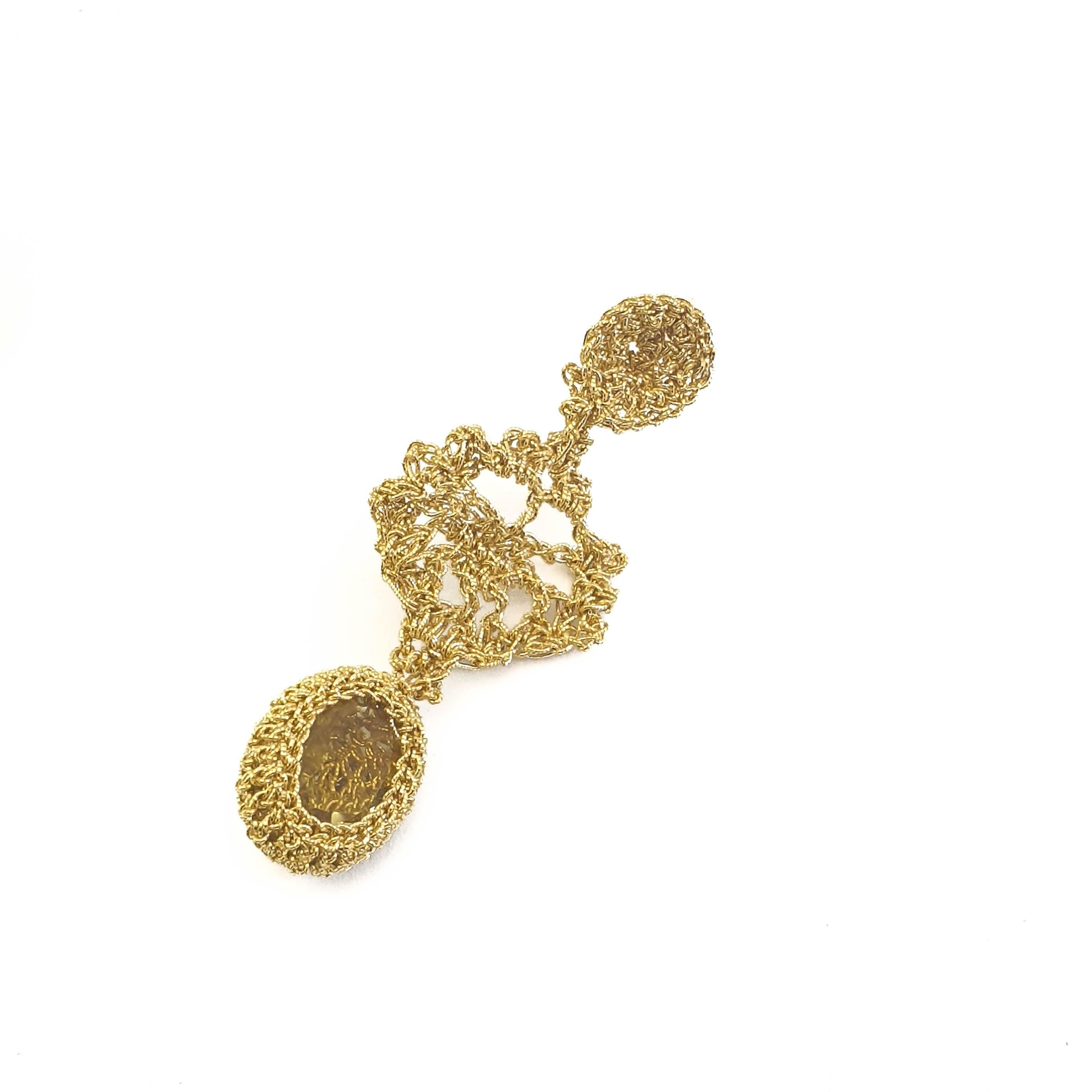 Artist 18 Karat Gold Thread Crochet Earrings Citrine Classic Unique Artsy Fashion Style For Sale