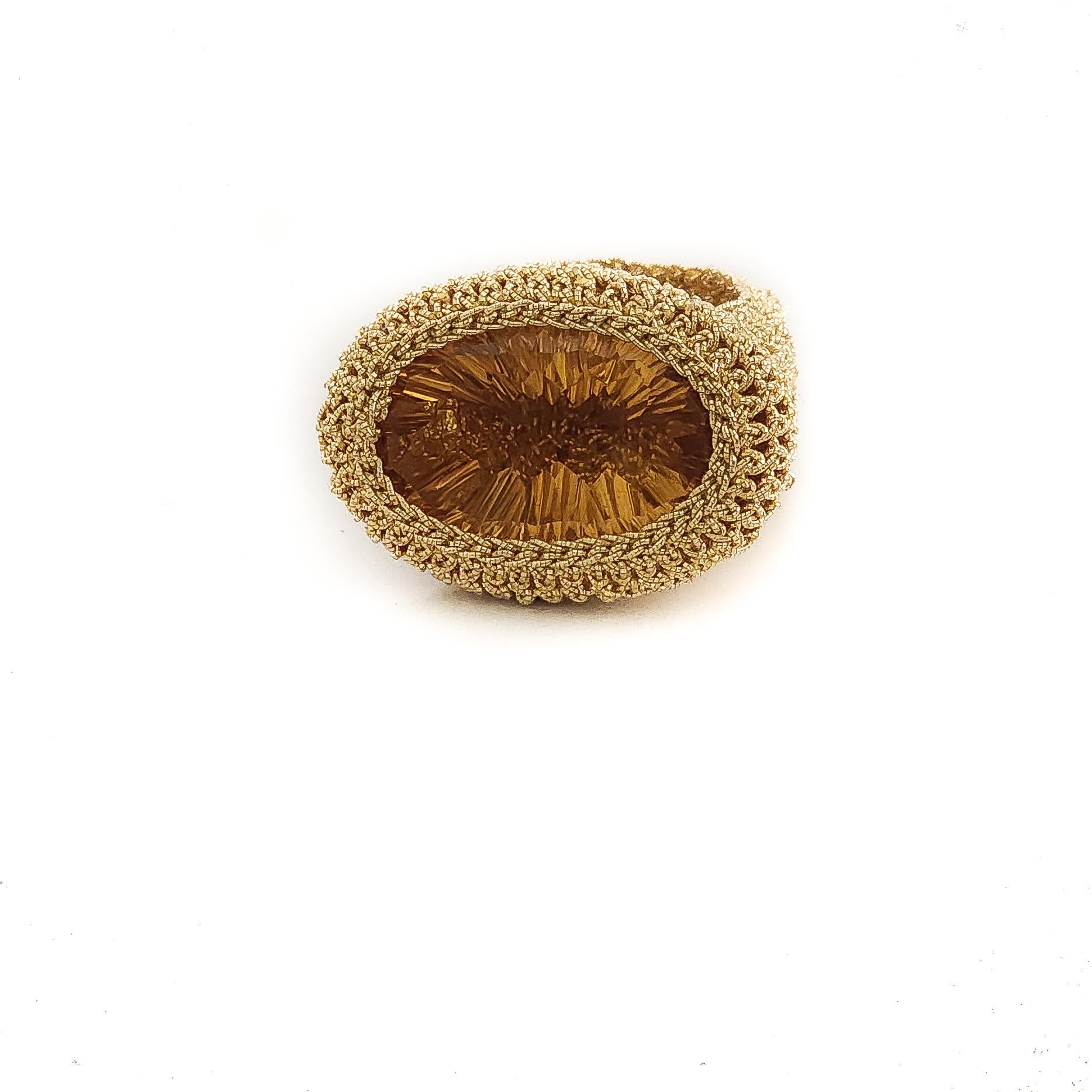18 Karat Gold Thread Crochet Ring Citrine For Sale 1