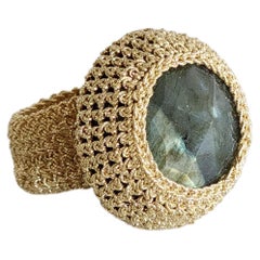 18 Karat Gold Thread Crochet Ring Labradorite Stone