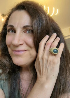 18 Karat Gold Thread Crochet Ring Milky Aquamarine