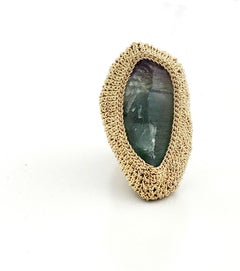18 Karat Gold Thread Crochet Ring Rough Cut Prehnitee