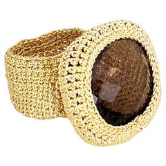 18 Karat Gold Faden gehäkelter Rauchquarz-Ring