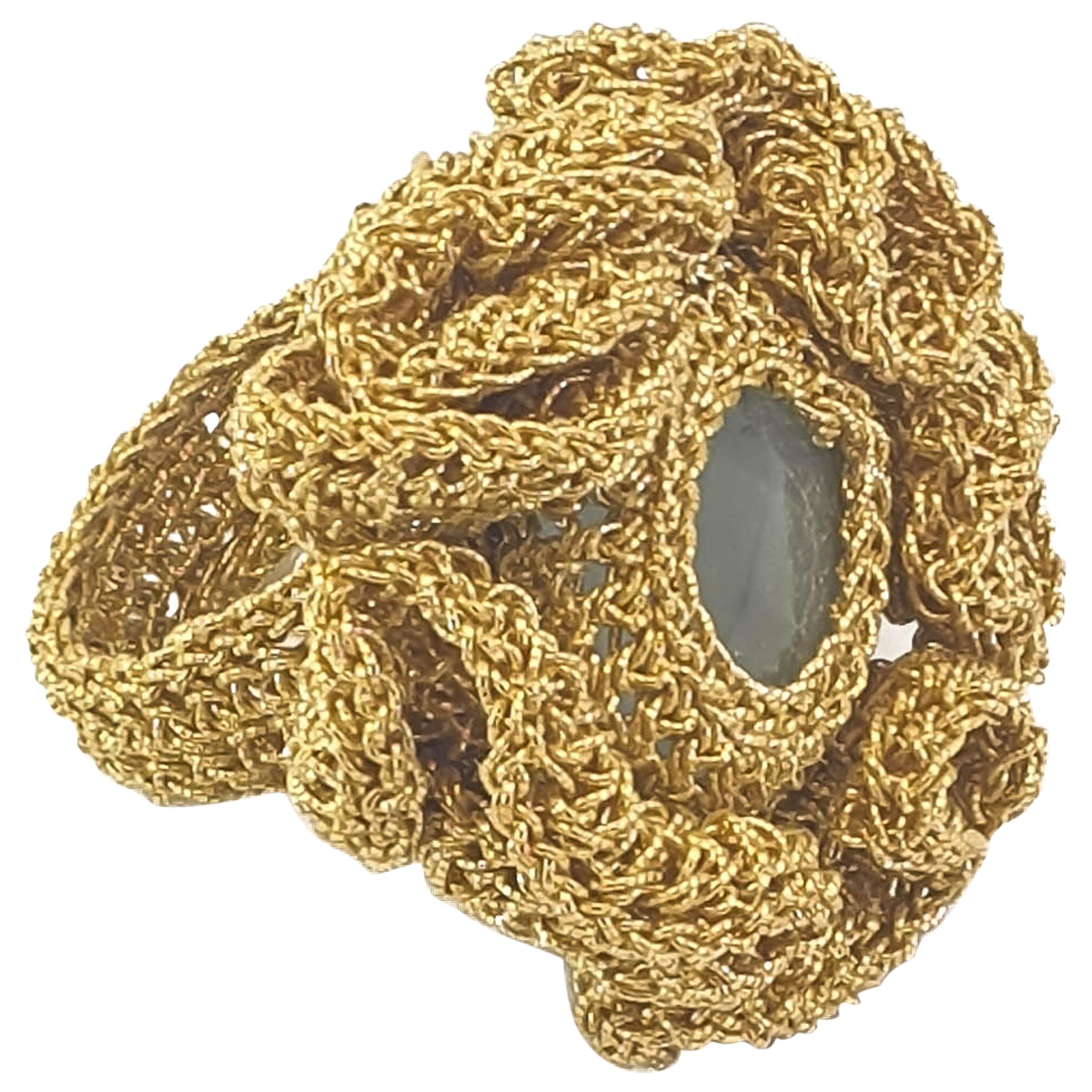 18 Karat Gold Thread Made to Order Cocktail Crochet Aquamarine Statement Ring For Sale