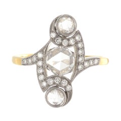 18 Karat Gold Three-Stone Rose Cut Diamonds Art Deco Ring