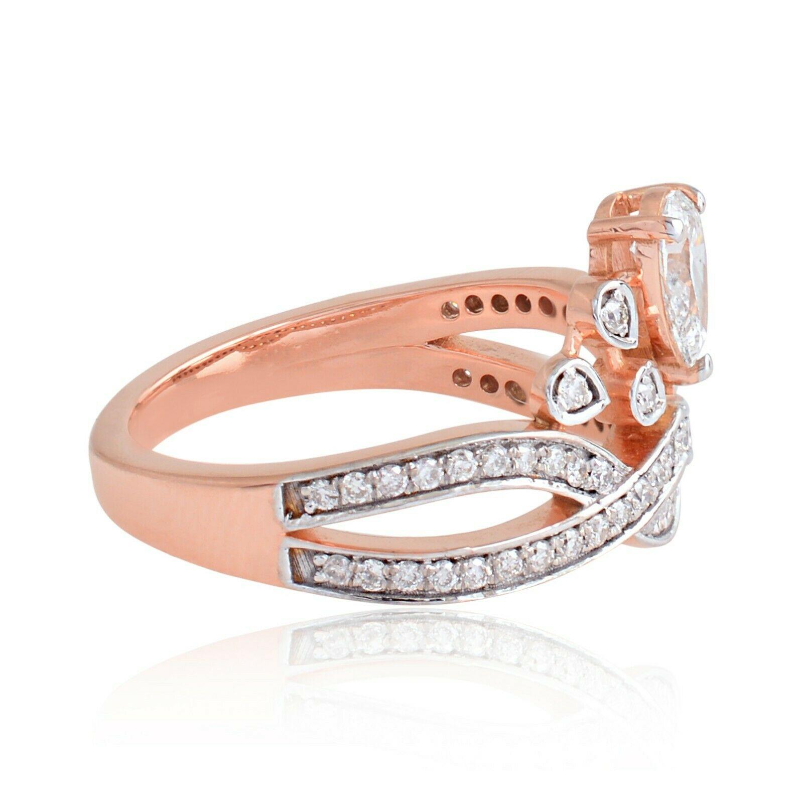 Artisan 14 Karat Gold Tiara Diamond Ring For Sale