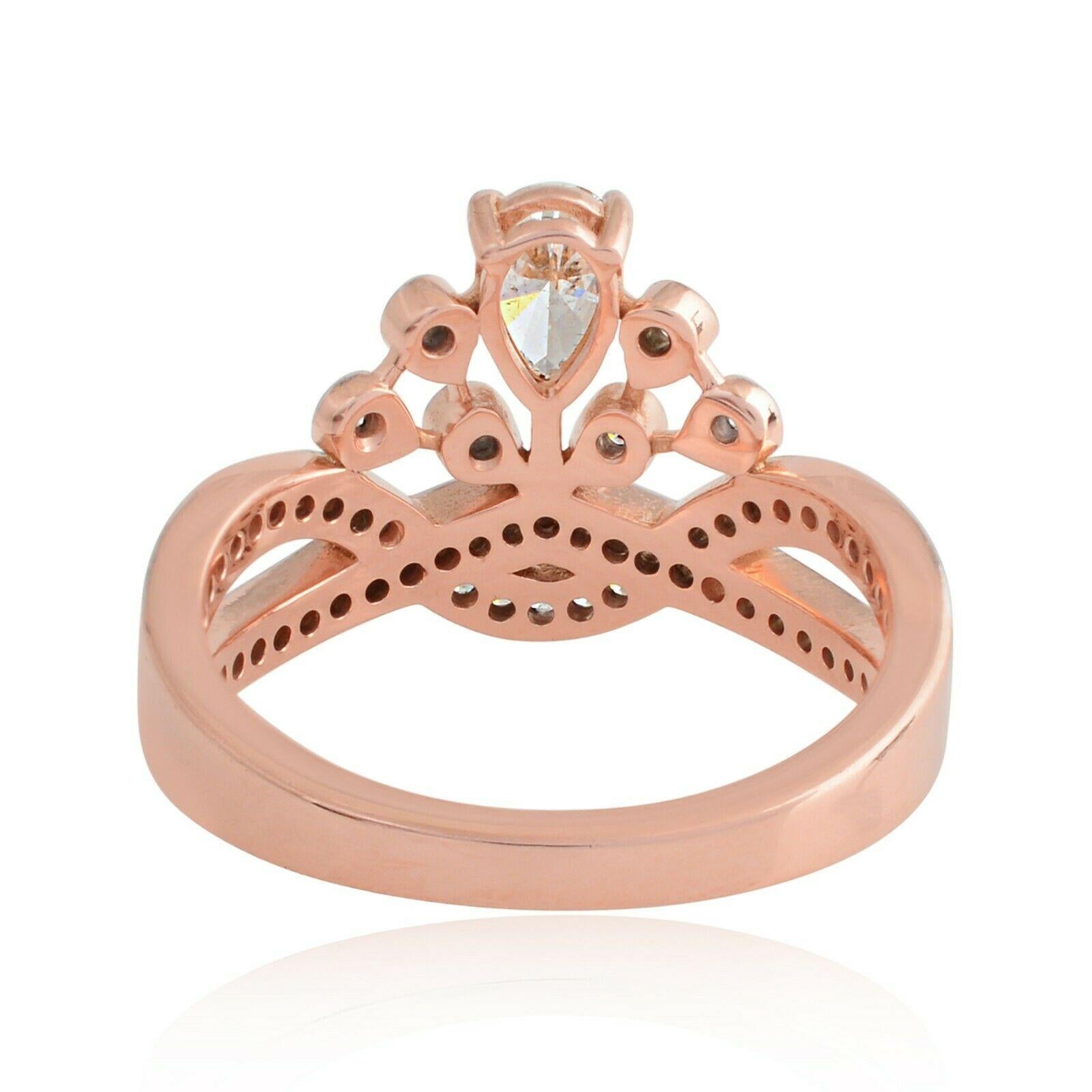 Taglio misto Anello con diamante a tiara in oro 14 carati in vendita