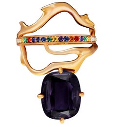 18 Karat Gold Tibetan Fashion Ring with Sapphires, Diamonds and Emeralds