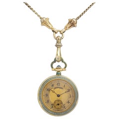 18 Karat Gold, Tiffany & Co Enamelled Pendant Watch on Chain
