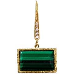 18 Karat Gold Top Wesselton VVS Diamond Malachite Handcrafted Earring