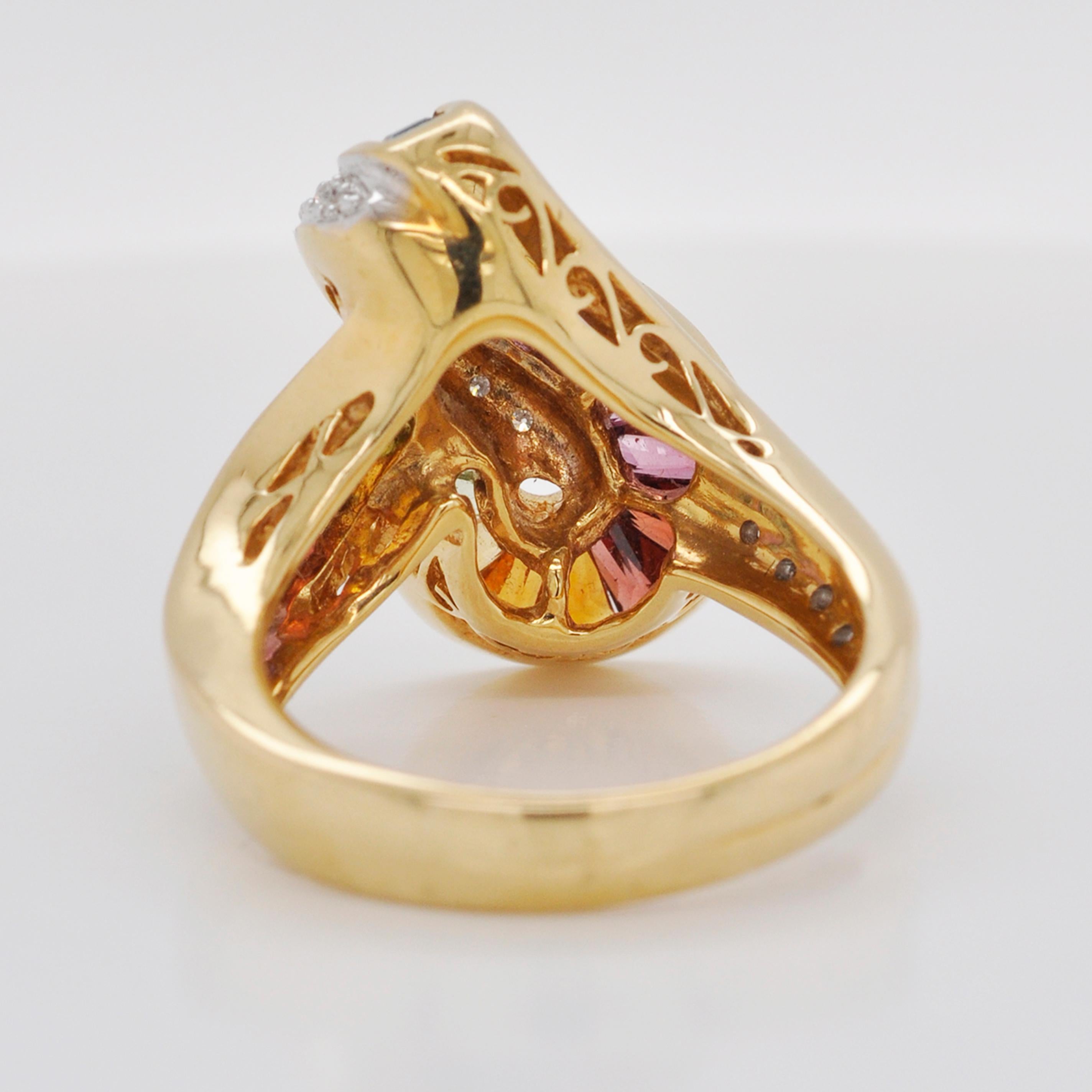 18 Karat Gold Topas Amethyst Granat Citrin Peridot Iolith Diamant Regenbogen Ring im Angebot 6