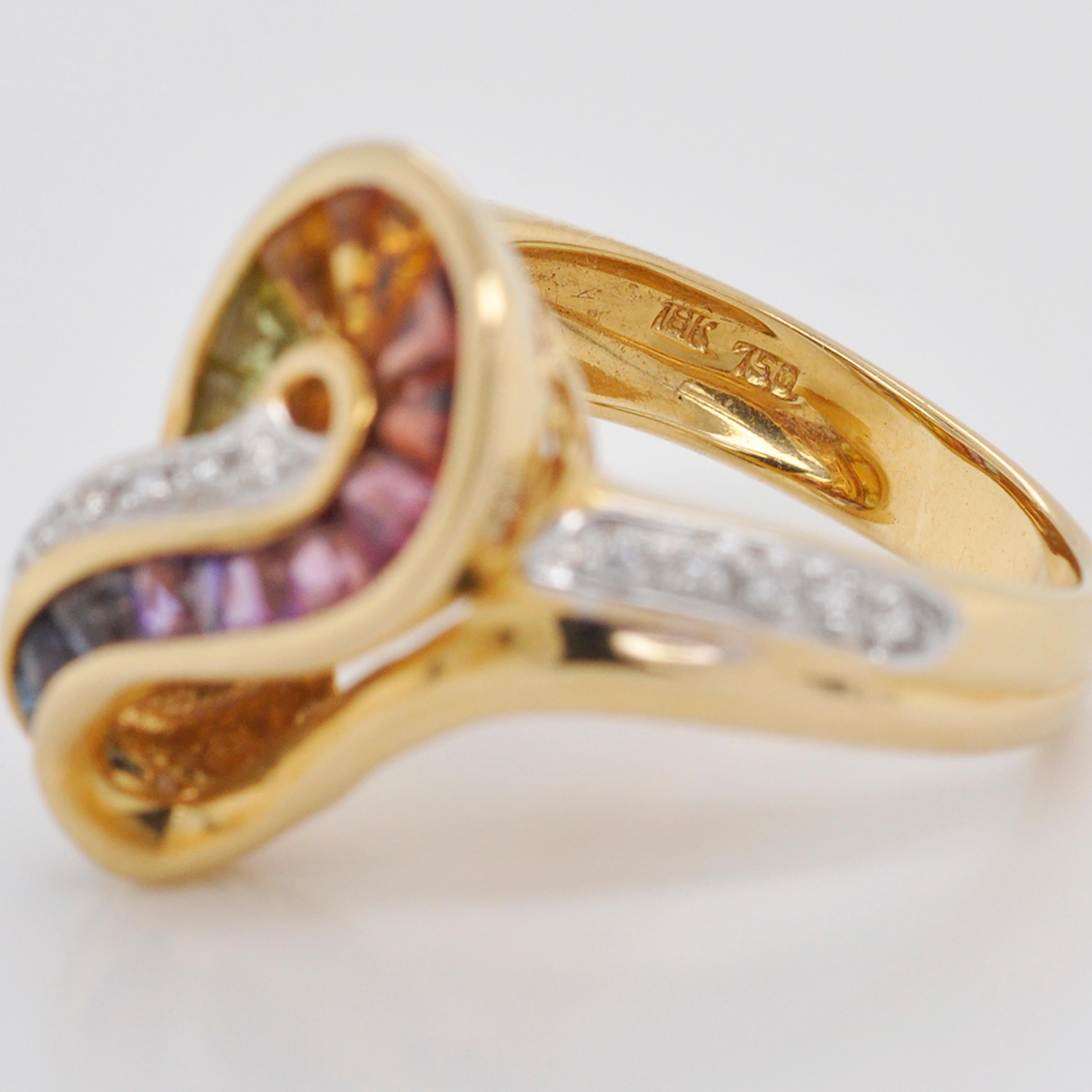 Anello Rainbow Diamonds in oro 18 carati Topazio Ametista Granato Citrino Peridoto Iolite Diamante in vendita 7