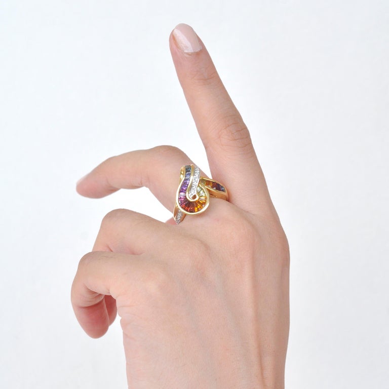18 Karat Gold Topaz Amethyst Garnet Citrine Peridot Iolite Diamond Rainbow Ring For Sale 8