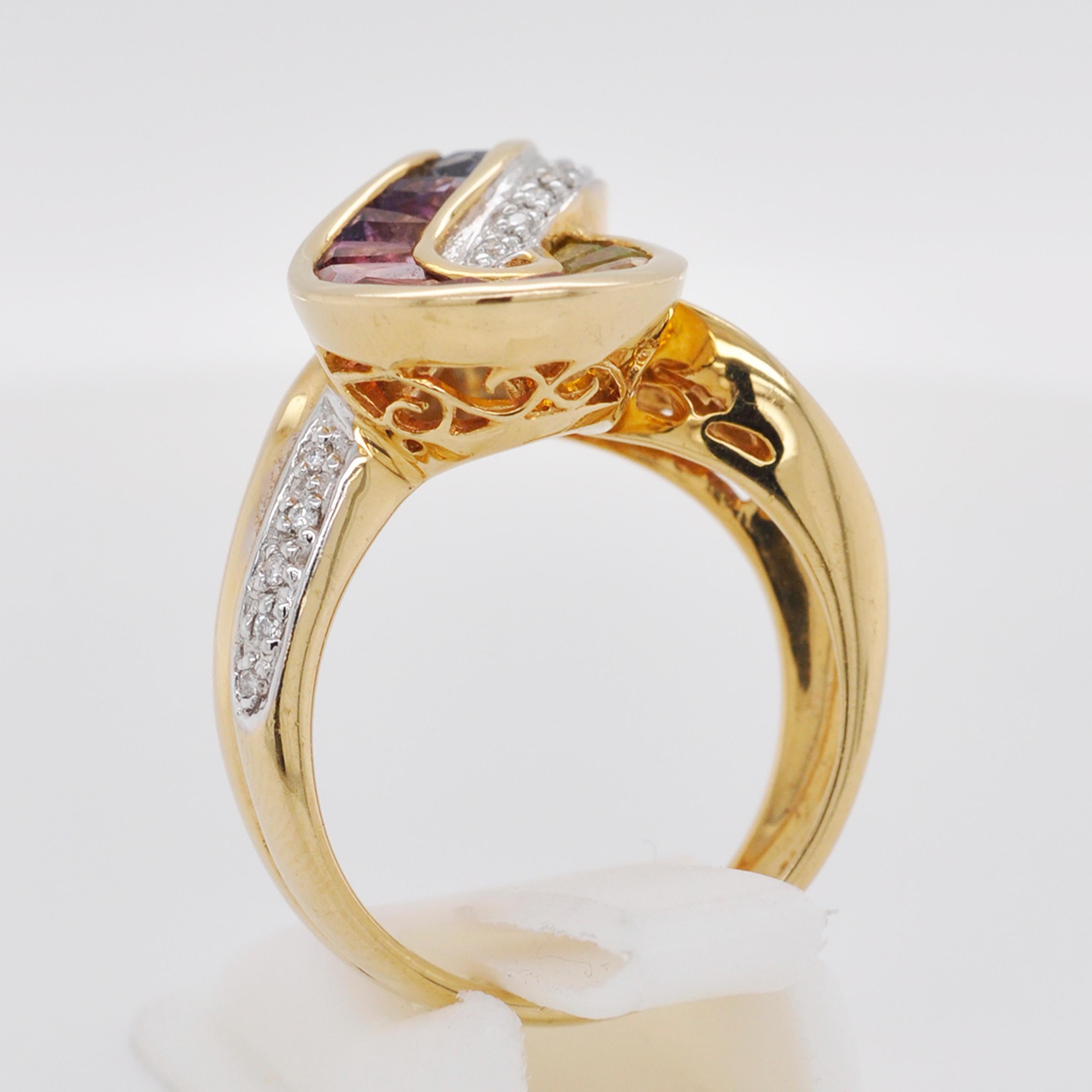 18 Karat Gold Topas Amethyst Granat Citrin Peridot Iolith Diamant Regenbogen Ring im Angebot 2