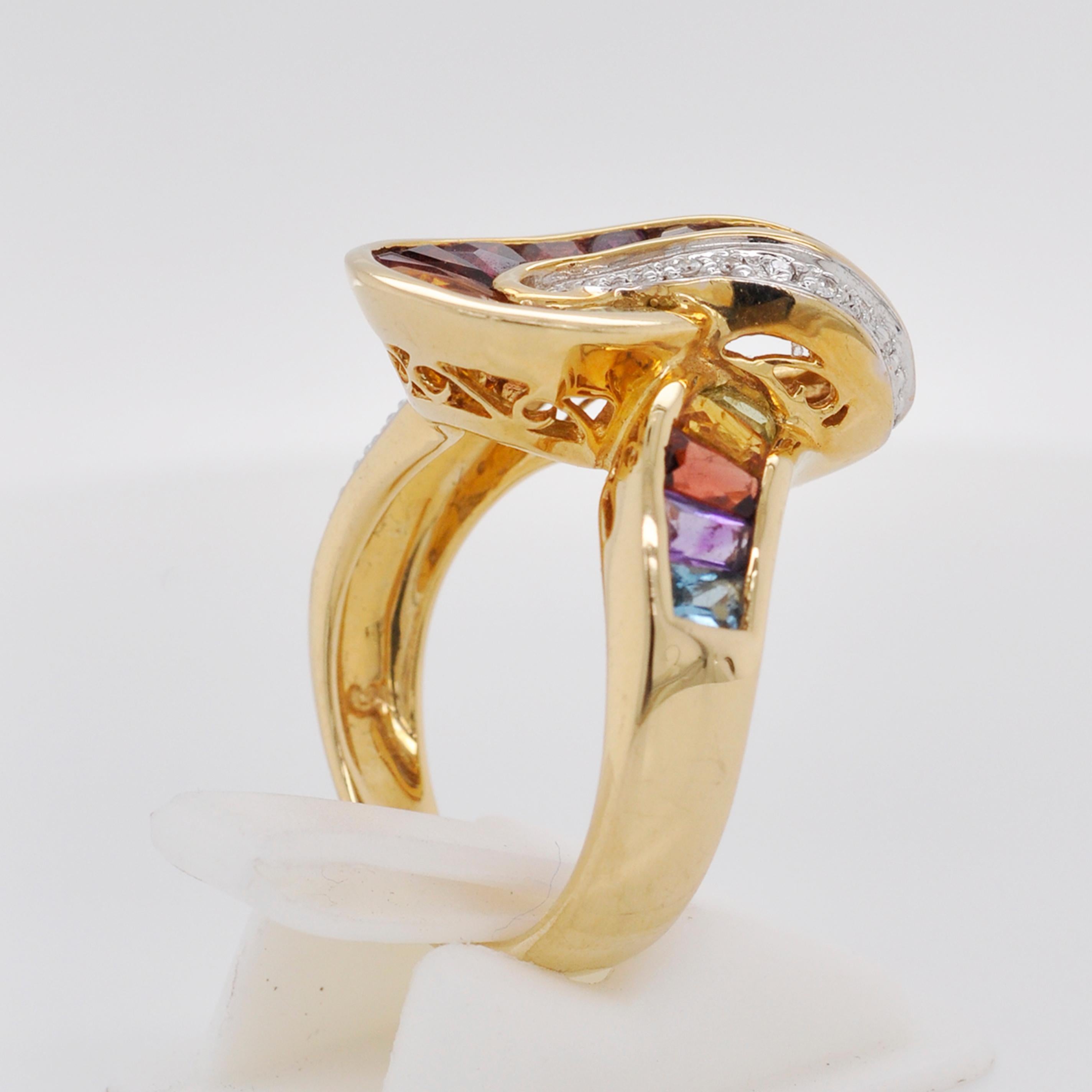 18 Karat Gold Topas Amethyst Granat Citrin Peridot Iolith Diamant Regenbogen Ring im Angebot 4
