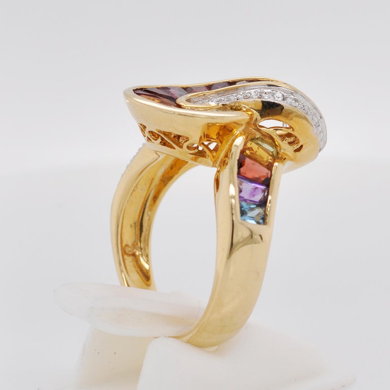 18 Karat Gold Topaz Amethyst Garnet Citrine Peridot Iolite Diamond Rainbow Ring For Sale 1