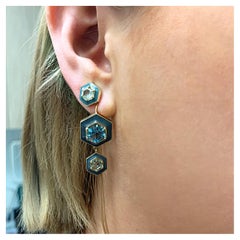 18 Karat Gold, Topaz and Enamel Drop Earrings