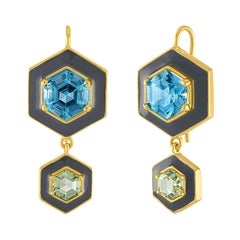 18 Karat Gold, Topaz and Enamel Drop Earrings