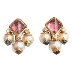 18 Karat Gold Tourmaline Cultured Pear Earrings Aquila by Marina B