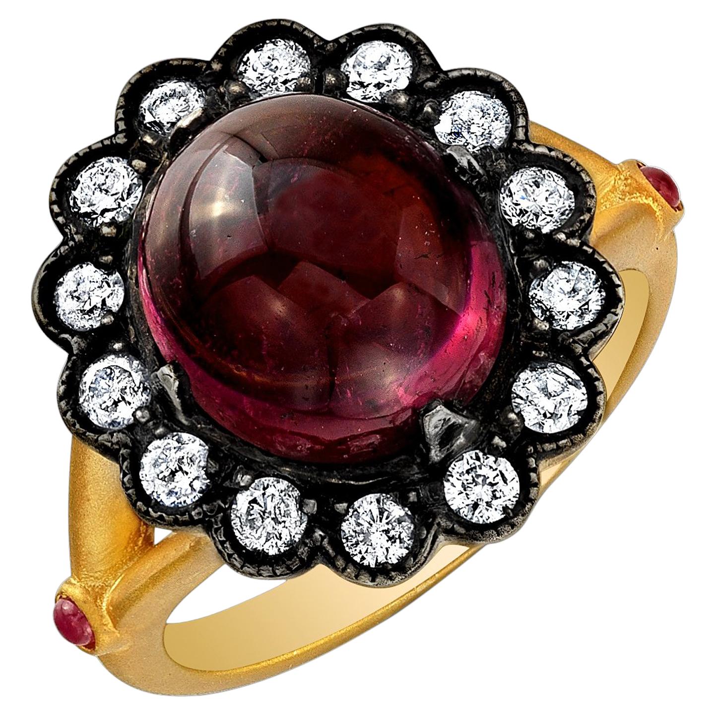 18 Karat Gold, Tourmaline and Diamond Flower Ring 'Sarah' For Sale
