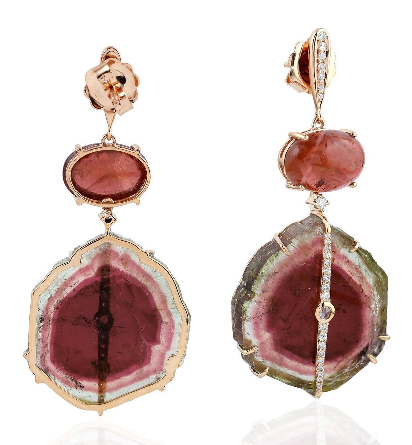 Contemporary Tourmaline Diamond 18 Karat Gold Earrings For Sale