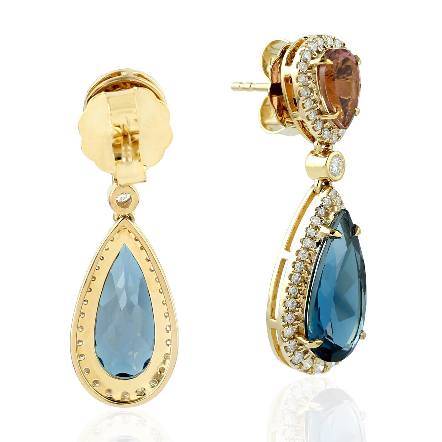 Contemporary 18 Karat Gold Tourmaline Diamond Earrings For Sale