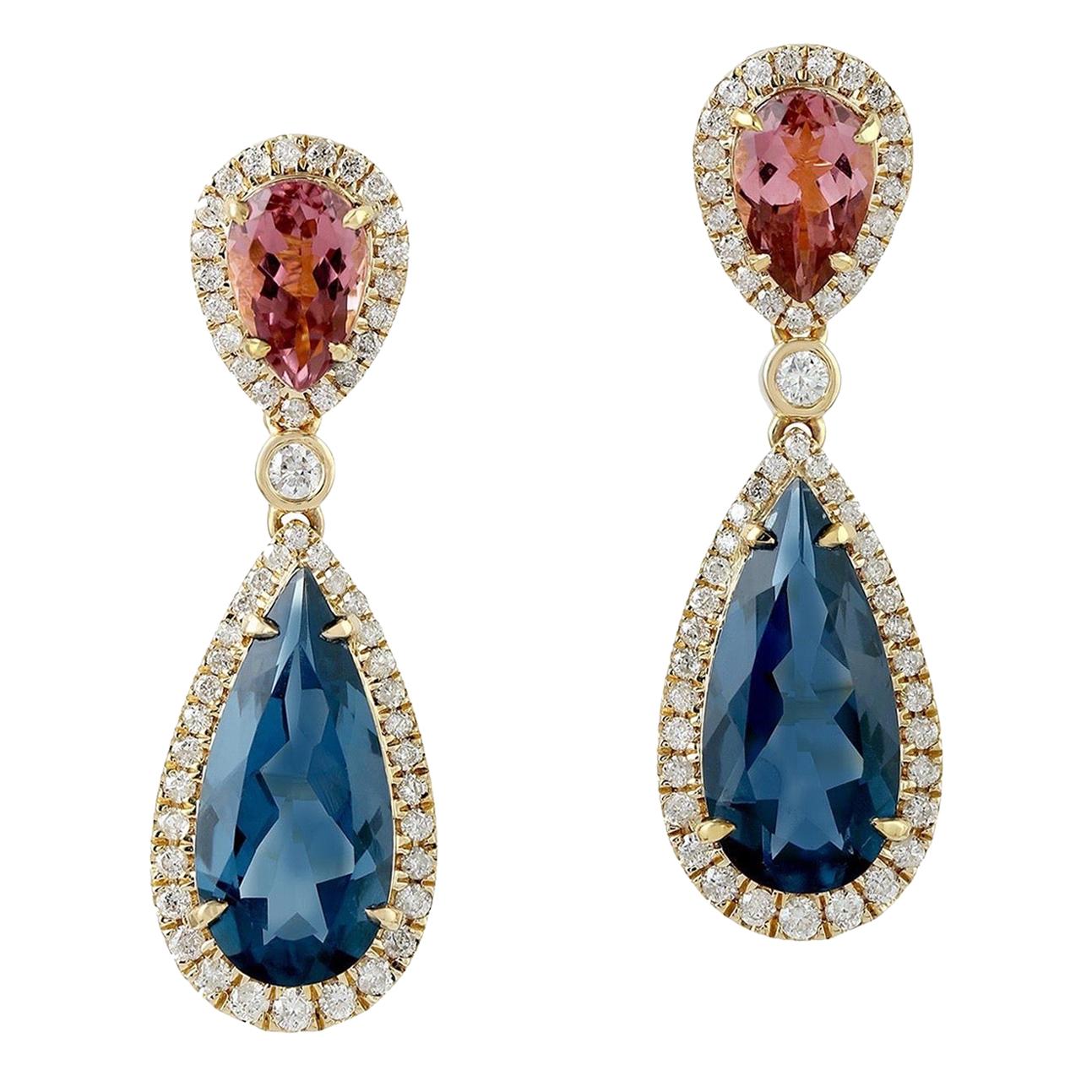 18 Karat Gold Tourmaline Diamond Earrings For Sale
