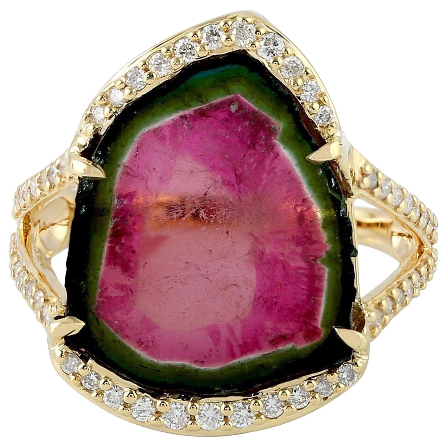 For Sale:  18 Karat Gold Tourmaline Diamond Ring