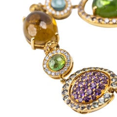 18 Karat Gold Tourmaline, Diamond & Sapphire Bracelet