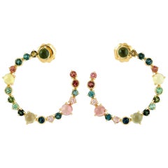 Boucles d'oreilles cerceau en or 18 carats et tourmaline