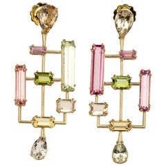 Pendientes Mondrian Turmalina Peridoto Zafiro Oro 18 Kilates