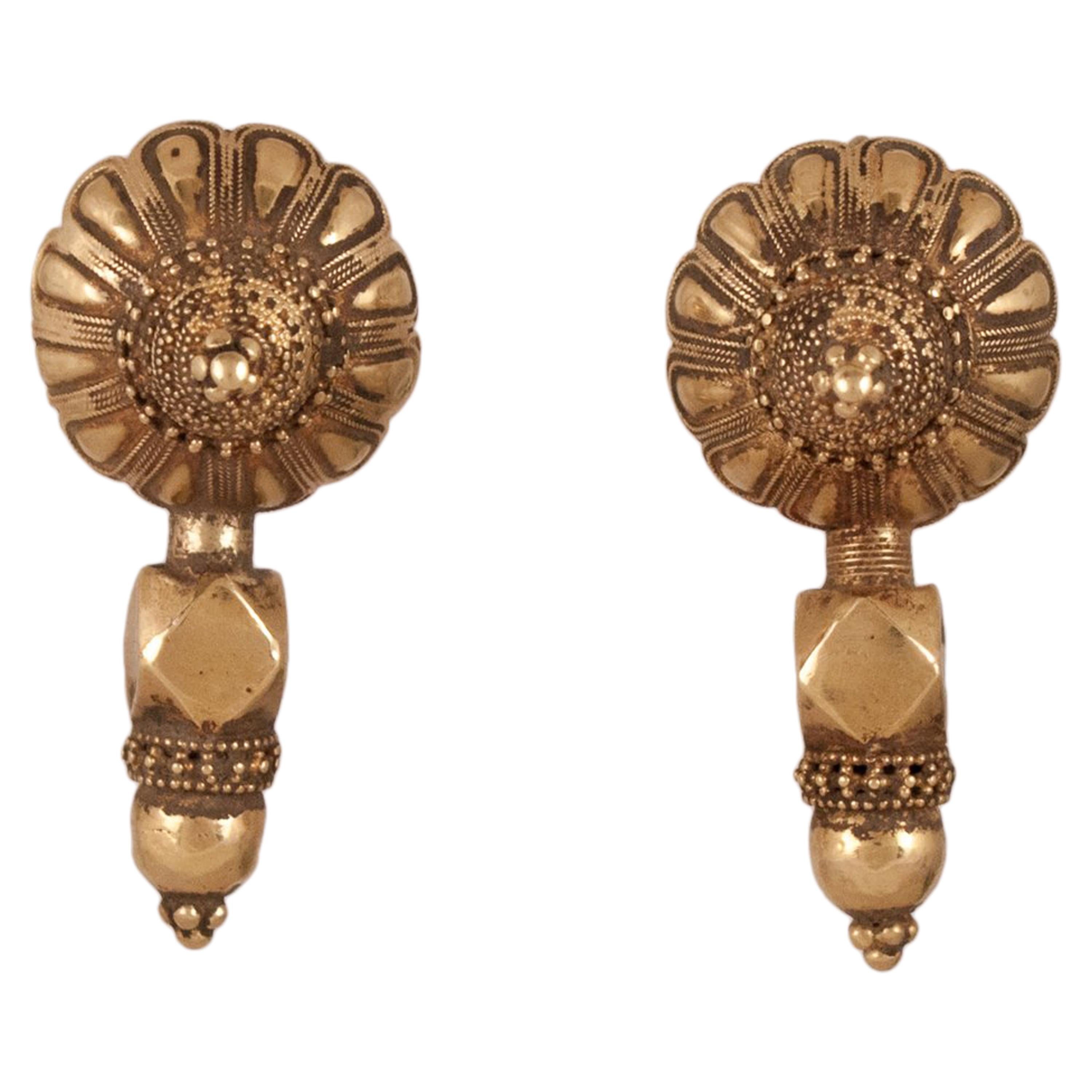 18 Karat Gold Traditional Earrings from Northern India For Sale