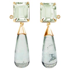 18 Karat Gold Transformer Stud Earrings with Mint Tourmalines and Diamonds